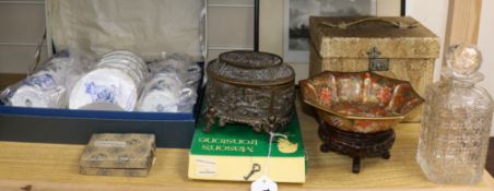 A boxed set of Royal Worcester coffee cans and saucers, A Kutani bowl, an electrotype trinket box