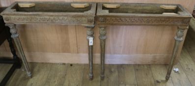A pair of 19th century carved console tables (no tops) W.81cm