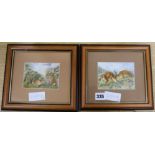 Steve Smith for Moorcroft enamels - two framed plaques of stags and rabbits 8 x 11cm.