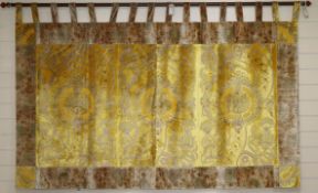 A Venetian gold-ground printed velvet wall hanging with decorative wooden pole length 183c