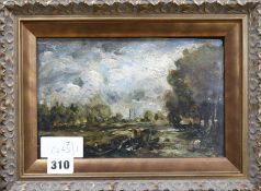 After Constable, oil on panel, rural landscape, 15 x 23cm.
