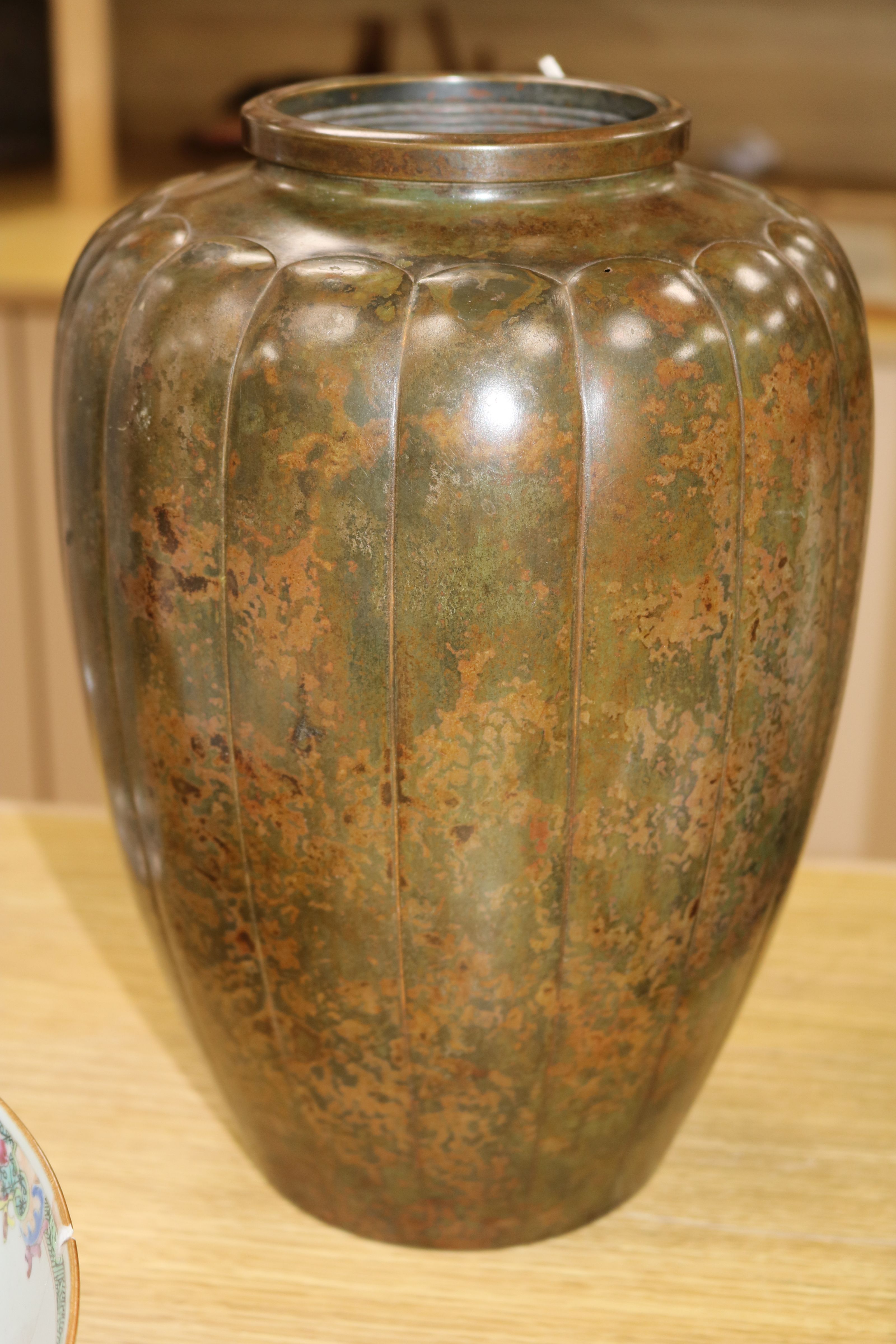 A Japanese Meiji period bronze vase, of lobed ovoid form, height 25.5cm - Image 4 of 6