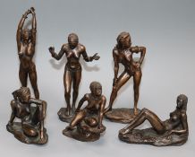 Ronald Cameron. Six bronze figures of nude women, signed R. Cameron, tallest 14cm