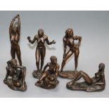 Ronald Cameron. Six bronze figures of nude women, signed R. Cameron, tallest 14cm