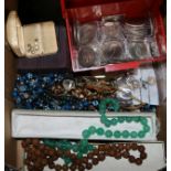 A group of costume jewellery and coins.