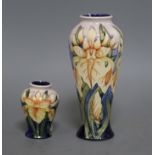 A Moorcroft Debbie Hancock 'Windrush' pattern baluster vase, H 20cm and a matching smaller vase