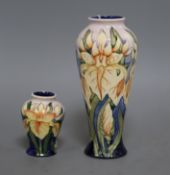A Moorcroft Debbie Hancock 'Windrush' pattern baluster vase, H 20cm and a matching smaller vase