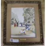 Attributed to Jules R Herve, watercolour, Figures in the park, 29 x 23cm