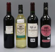 Four bottles of mixed wine, two Medoc 2015, one Chateau du Courneaux, 2014 gold medal and one