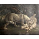 Benjamin Zobel (1762-1831)sand pictureWolf attacking a sheepmonogrammed17 x 21.75in.