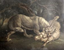 Benjamin Zobel (1762-1831)sand pictureWolf attacking a sheepmonogrammed17 x 21.75in.