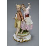 A Capo di Monte figure group of a boy and girl dancing height 20cm