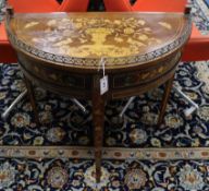 An early 19th century Dutch floral marquetry mahogany demi-lune console table W.80cm