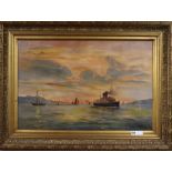 E.Beason, oil on canvas, Liner and other shipping at sunset, signed and dated 1913, 60 x 90cm