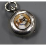An Edwardian silver sovereign case, later? enamelled with a bulldog, Birmingham, 1903, 38mm.