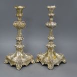 A pair of Continental metal candlesticks height 30.5cm