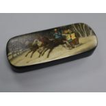 A Russian Troika scene papier mache snuff box