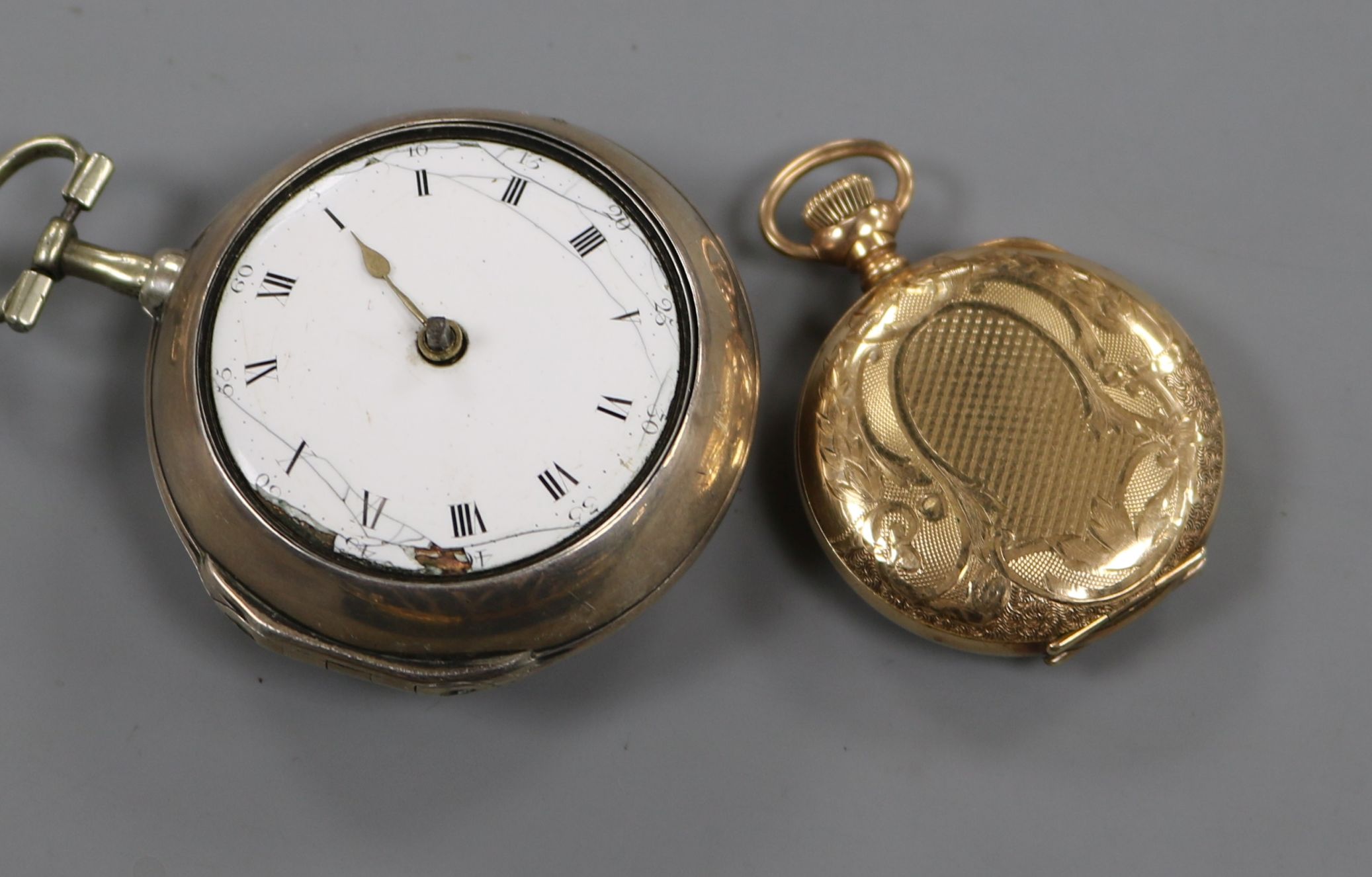 A George III silver pair cased pocket watch by Yardley, Bishops Stortford, (a.f.) and a gold