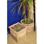 Two large terracotta planters, one square, the other circular W.45 and 53cm