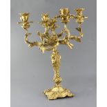 An early Victorian ormolu four light candelabrum, decorated with flowers and scrolls, height 20.