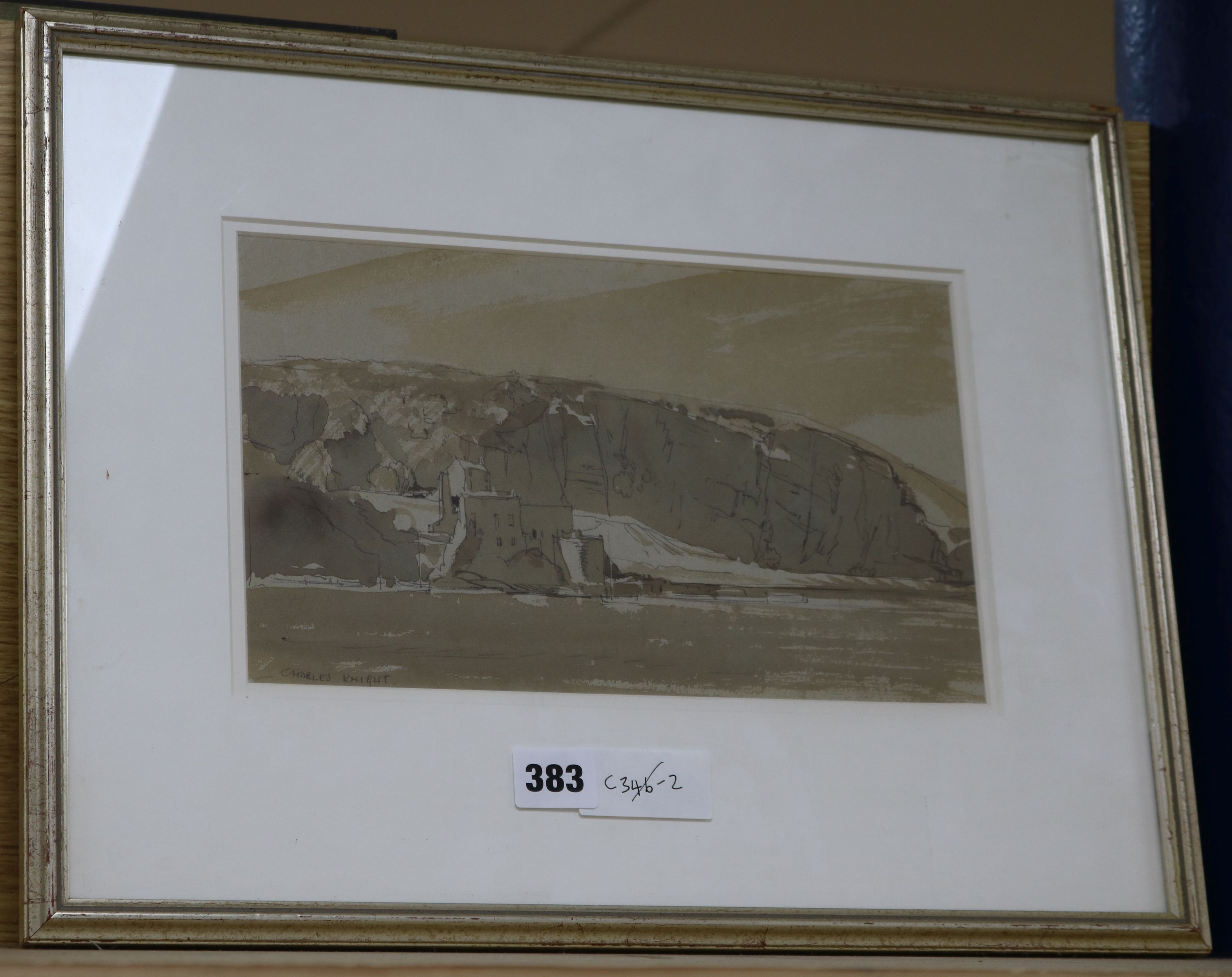 Charles Knight (1901-1992) ink and watercolour, Coastal scene, signed, Abbott & Holder label