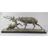 Irénée Rochard (1906-1984). A French Art Deco bronzed spelter group of two fighting stags, signed,
