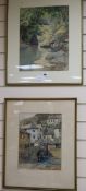 Florence Viner, watercolour, Polperro, signed, 31 x 24cm and another watercolour by Douglas Snowdon