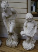 Two reconstituted stone figures - Venus and an infant girl holding a jug (2) H.90cm and 72cm