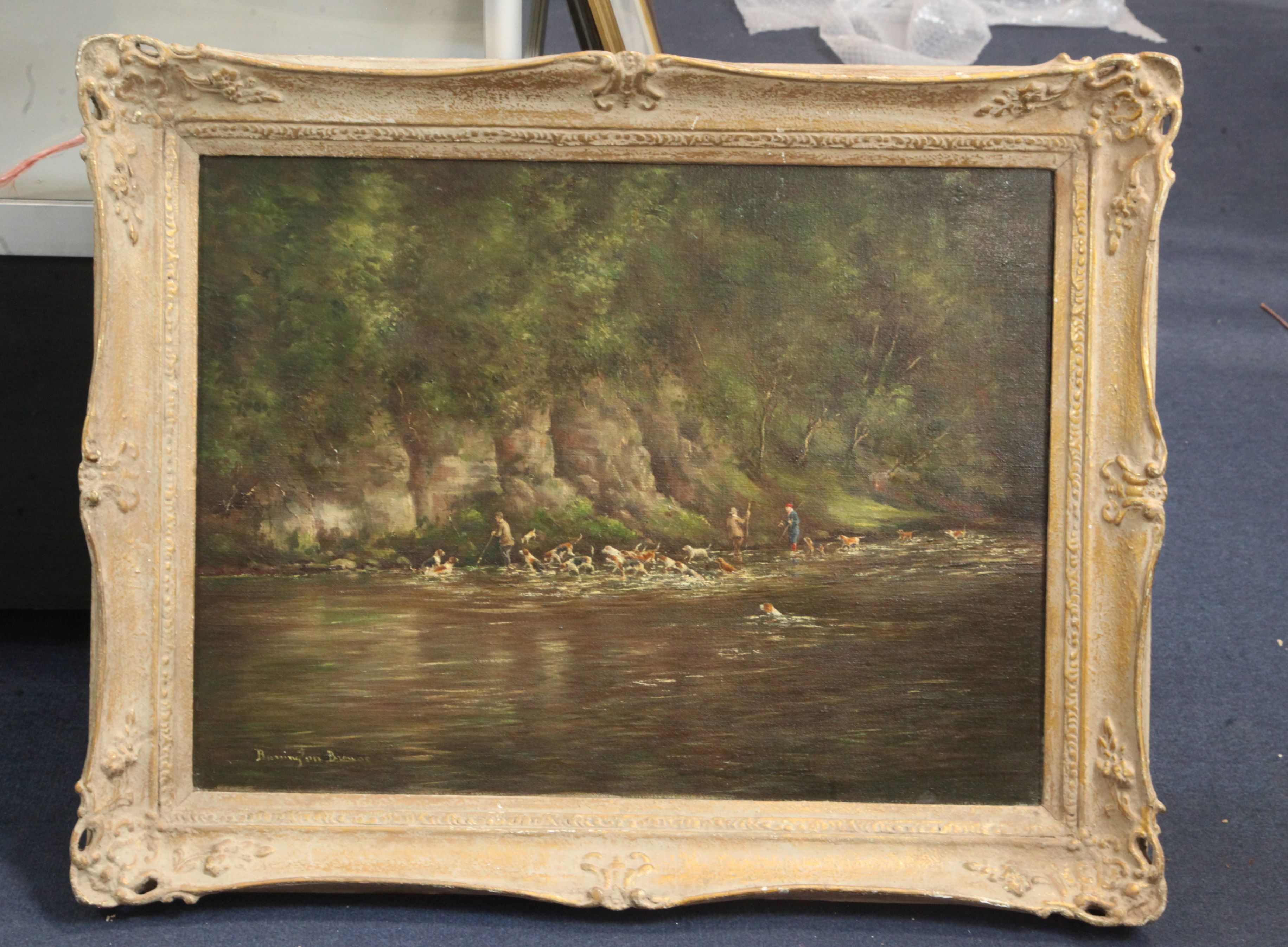 § William Ellis Barrington Browne (1908-1985)oil on canvasOtter hounds on the River Wyesigned18 x - Image 2 of 3