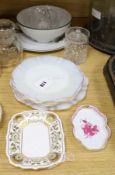 A small group of miscellaneous glass and ceramics, comprising a set of six opalescent glass plates