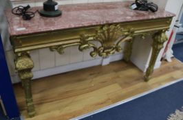 An 18th century style marble top giltwood console table W.140cm