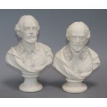 A Copeland Parian ware bust of William Shakespeare (lace collar a.f.), H 20cm and another similar