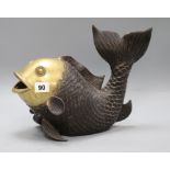 A Japanese bronze model of a carp height 25cm