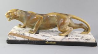 Guy Débe. A French Art Deco patinated spelter model of a crouching leopard, 'Panthere A L'Affut', on