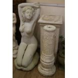 A reconstituted stone baluster pedestal and a square section pedestal, on plinth (2) W.35cm and
