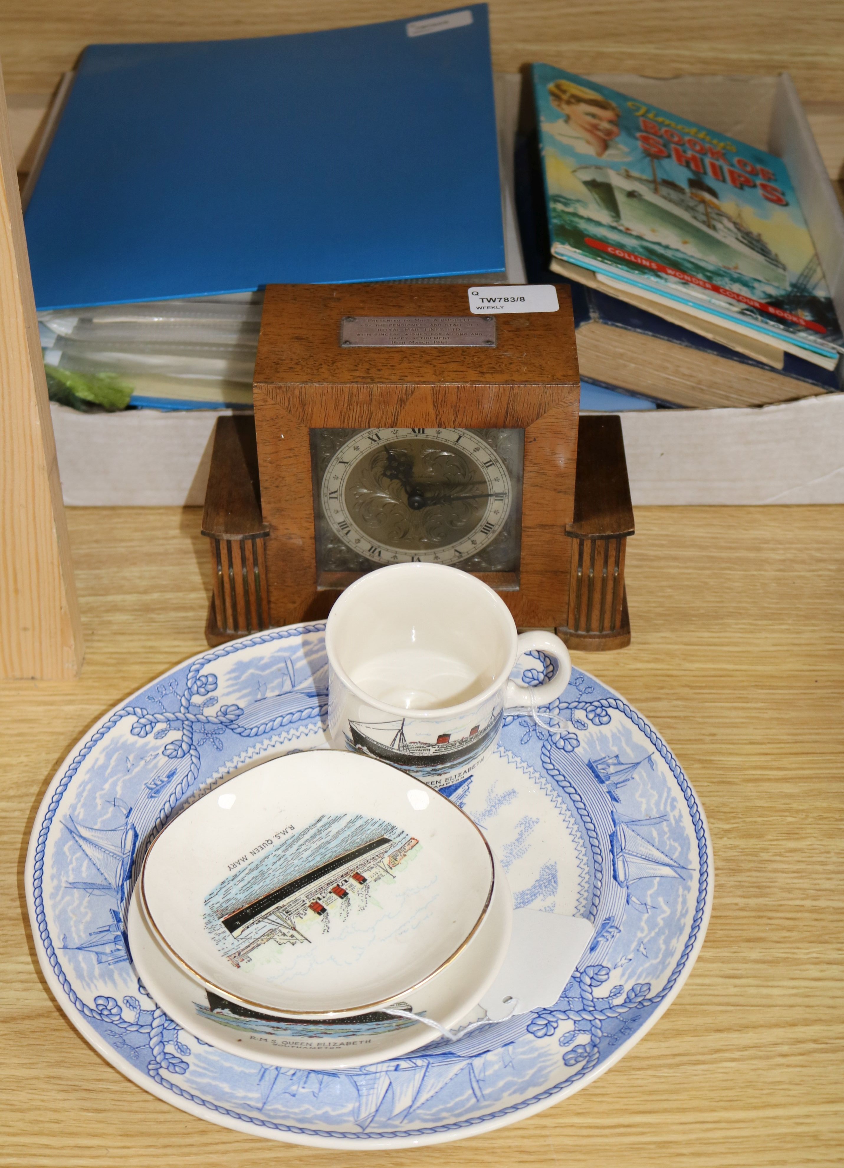 A large collection of shipping ephemera, including a RMS Queen Mary ironstone plate and two pin - Image 2 of 3