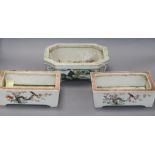 A pair of Chinese famille rose narcissus pots, Tongzhi mark and period and a Chinese enamelled