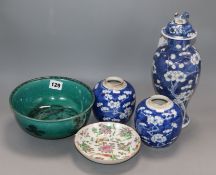 A group of Oriental ceramics tallest 28cm