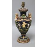 A Majolica lamp height 36cm