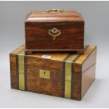 A George III mahogany tea caddy and a walnut writing slope