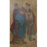 A Chinese panel of three sages, 104 x 62cm.