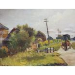 Arthur Spooner, oil on canvas laid on board, Horse and cart on a lane, signed, 26 x 33cm
