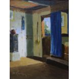 Osvald Rasmussen (1885-1972), oil on canvas, Cottage interior, signed, 34 x 26cm