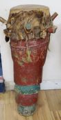 A vintage African animal skin drum height 89cm