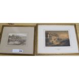William Payne & Thomas Barker; two watercolours, Between Monmouth and Ross, and New Bridge, Wales