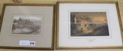 William Payne & Thomas Barker; two watercolours, Between Monmouth and Ross, and New Bridge, Wales
