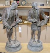 A pair of bronzed metal figures of musicians height 52cm