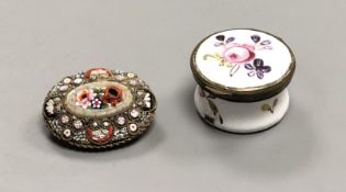 An enamel patch box and a micro-mosaic brooch