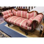 A William IV carved mahogany scroll end settee W.204cm