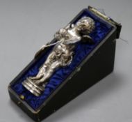 A Luca Madrassi silver plated bronze of a cherub, in fitted case